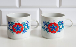 Alföldi retro porcelán bögrék virág mintával / menzaminta - házgyári házgyáras csésze pár