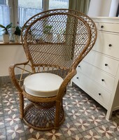 Vintage Pávafotel Boho Pávaszék Rattan Páva alakú Szék Nád Fotel Fonott Peacock Emmanuelle Chair