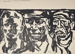 Hajnal Mihály - Vázlat a három tengerészhez,24,5 x 42 cm tus, papír