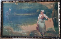 .Antik festmény , Életkép Találkozás a folyónál.( Deák Ébner)