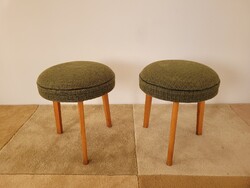 2 db retro kárpitozott kerek ülőke mid century puff kis szék 3 lábú zsámoly