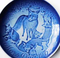 Bing & Grondahl dán rókacsaládos porcelán tányér
