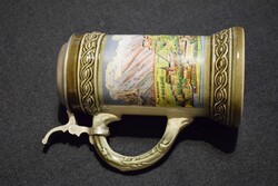 Sörös korsó , ón fedeles , mázas kerámia kupa 0,5 L , Salzburg 10 x 18 cm + fül , GERZ Germany