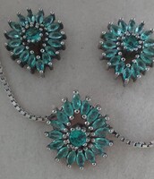 TÜRKIZ KÉK CIRKÓNIA EZÜST FÜLBEVALÓ MEDÁL NYAKLÁNC SZETT