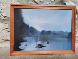 Vadászati téma: Vadkacsákat ábrázoló olajfestmény