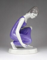 1X850 Hollóházi porcelán lila ruhás vízmerítő nő szobor