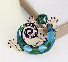 Tűzzománcos,gyík bross