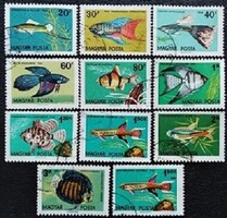 PS1877-86+1884tny / Magyarország 1962 Akváriumi díszhalak bélyegsor pecsételt + tévnyomat