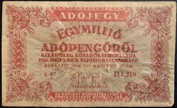 1 000 000 (Egymillió) Adópengő 1946 FINE P-140 fordított címer "amelyeknek"