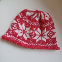 Retro norvégmintás kézzel kötött női sapka, vintage- felnőtt méret- kézműves
