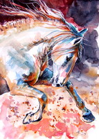 Running horse-  watercolor painting - Futó ló -  akvarell festmény