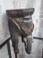 Vintage fa elefánt figura, ülőke, virág tartó, 28 cm magas