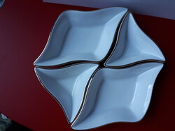 Zsolnay porcelán 4db -os kínáló, asztalközép, hófehér arany szegéllyel, hibátlan, nem  használt
