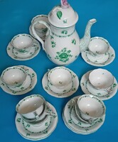 Herendi kávés mokkás készlet zöld Nanking  mintával , koronás címerrel , 12 személyes