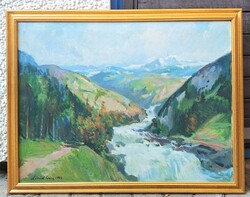 Zórád Géza (1890-1969) hibátlan keretben! 80x60 cm - Meseszép hegyi táj patakkal - természet