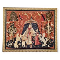 Hölgy és az egyszarvú mille fleurs stílusú szövött falikárpit