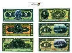 Mexikó 5-100 Peso Bankjegy sor 1906-1914 PS298-302 MÁSOLAT