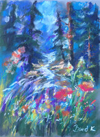 Hegyek között art by Konrad Biro. Pasztellfestmény  pasztellpapíron. Egy hét-egy esély.