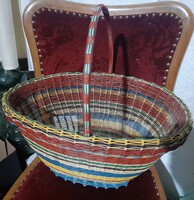 Retró színes fonott drót nagykosár és kiskosár