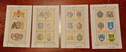 1997. Budapest és a magyar megyék címerei: 4 db postatiszta kisív