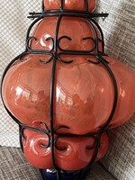 Vintage muránói lámpabúra rozsdavörös és mélykék színekkel, 40 cm magas