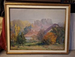 Dobos Lajos: "Ködös Balaton", garantáltan eredeti,festmény, olaj, vászon, Képcsarnok, 60x80 cm+keret