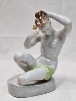 Régi Aquincumi térdelő női akt porcelán figura hibátlan állapotban 15 cm. magas