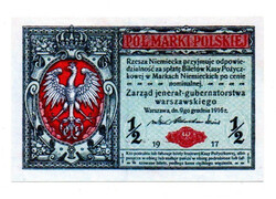 Lengyelország 1/2 Márka Bankjegy 1917 P1 MÁSOLAT