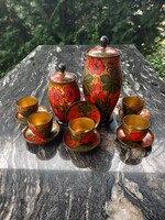 Orosz,70-es évekből kézzel festett Khokhloma készlet. Pipacs mintázatú