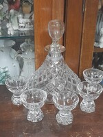 Ezüst Szájú,Hántolt,Csiszolt Kristály Üveg 5 DB Italos Készlet.