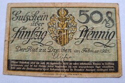 50 Pfennig Notgeld – Der Rat zu Dresden – 1921 – Reihe H – Ritkább városi kiadás