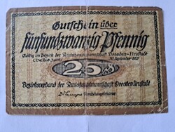 1921-es német szükségpénz (Notgeld), 25 Pfennig címlet,