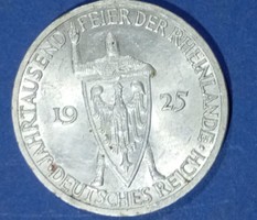 3 Birodalmi emlék ezüst /500%/ márka 1925. A.     Extra tartás