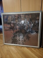 Hidvégi Valéria: "Vízparton", festmény, vegyestechn., farost, 80x70 cm+ üvegezett keret