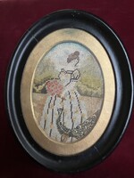 Tűgobelin, fiatal hölgy pávával 251116