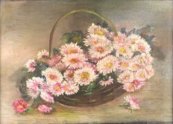 1Y019 Magyar festő : Kosaras virágcsendélet