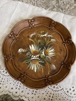 Gyönyörű nagy méretű kézzel festett faragott fa tányér.