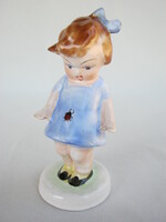 Bodrogkeresztúri kerámia kék ruhás katicás kislány