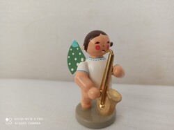 Wendt und Kühn Erzgebirge angyal. Fa figura, festett. A zenész sorozatból, szaxszofonos