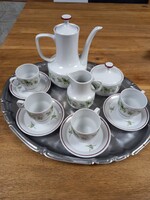 Zöld virágos díszítésű Hollóházi kávéskészlet