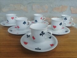 Zsolnay mokkás / kávés csésze kistányérral, francia kártya dekor
