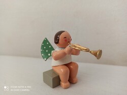 Wendt und Kühn Erzgebirge angyal. Fa figura, festett. Zenész sorozatból, trombitás