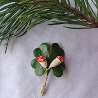 Régi,  újévi szerencsehozó lóhere gombával retro Karácsony, vintage kabala, trafikáru