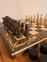 Faragott fa sakk és backgammon készlet