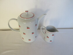 RÉGI, ALFÖLDI CSERESZNYÉS TEÁS KANNA, ÉS KIÖNTŐ. ALKUKÉPES!