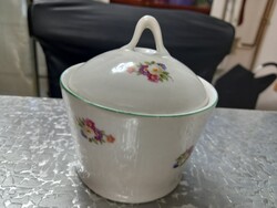 Antik hollóházi cukortartó zöld peremes