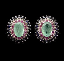 Genuine Emerald, Sapphire, Ruby 925 Silver Earrings