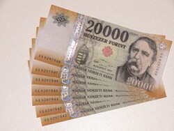 20000 Ft-os 7 db sorszámkövető UNC-s bankjegy
