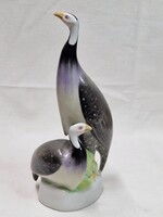 Hollóházi ritka kézi festésű Gyöngytyúk pár porcelán figura hibátlan állapotban 19 cm. magas