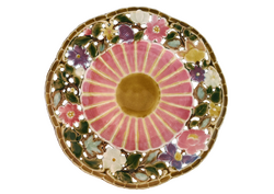 1900 előtti Zsolnay Áttört peremű dísztányér - Virágmintás, rokokó sorozat